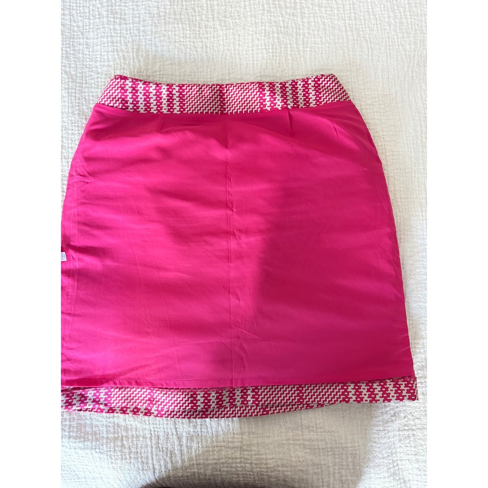 WHBM Pink Cream Houndstooth Plaid‎ Mini Pencil Boot Skirt 8 - Picture 4 of 8